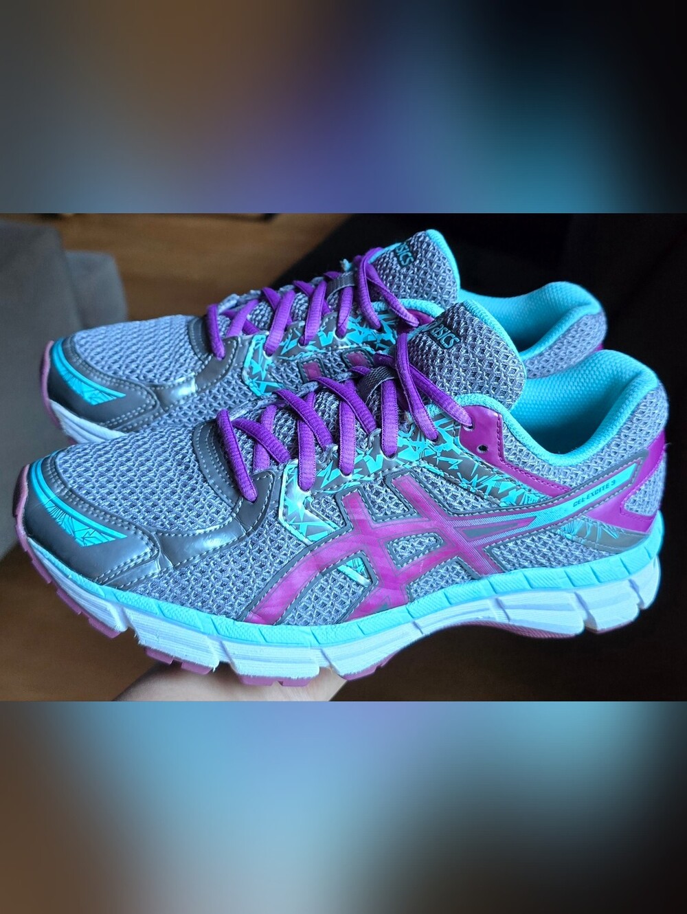 Women's Sz 9 ASICS GEL EXCITE 3 'Charcoal/Grape/Aqua splash Running Shoes